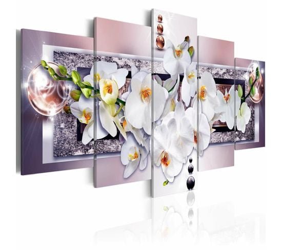 Tableau Orchidée Mystérieuse 100 X 50 Cm Blanc