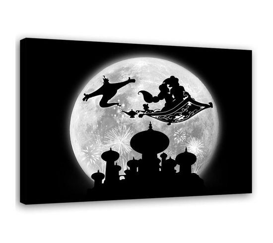 Tableau Aladin Silhouette Sur Fond De Lune 100 X 70 Cm Noir