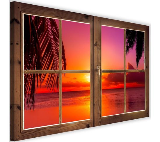 Tableau Fenêtre, Coucher De Soleil Rouge 120 X 80 Cm Orange