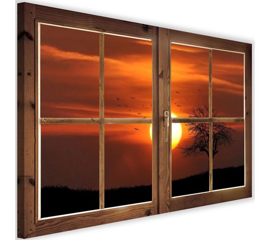Tableau Fenêtre, Le Soleil 120 X 80 Cm Orange