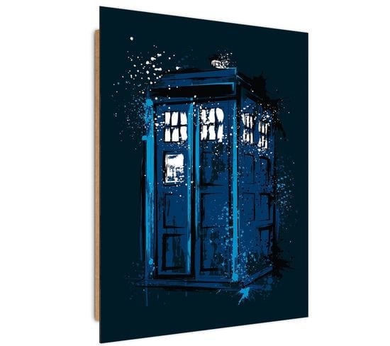 Tableau Bois Doctor Who Tardis 40 X 60 Cm Bleu