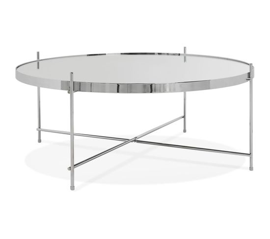 Table Basse Design Métal Et Verre Miroir Chrome D83cm