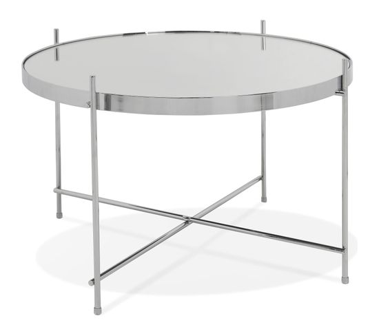 Table Basse Design Métal Et Verre Miroir Chrome D63cm