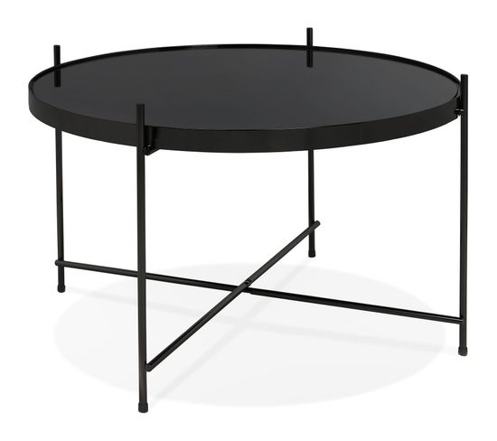 Table Basse Design Métal Et Verre Miroir Noir D63cm