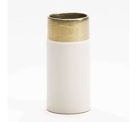 Vase Céramique Blanc Doré 11x11x24