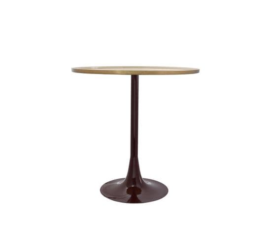 Table D’appoint Ronde En Métal Crème Et Prune 51x51x52cm