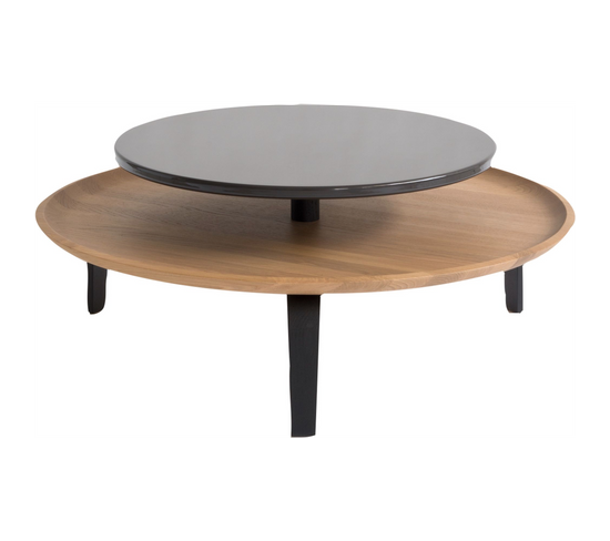 Table Basse Bois Chêne Et Noir 85x85x30cm