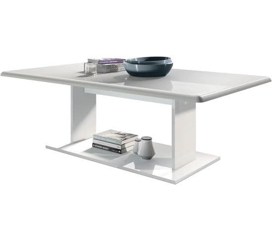 Table De Salon Table Basse   En Blanc Avec Plateau De Dessus En Blanc Haute Brillance 40 X 120 X 70