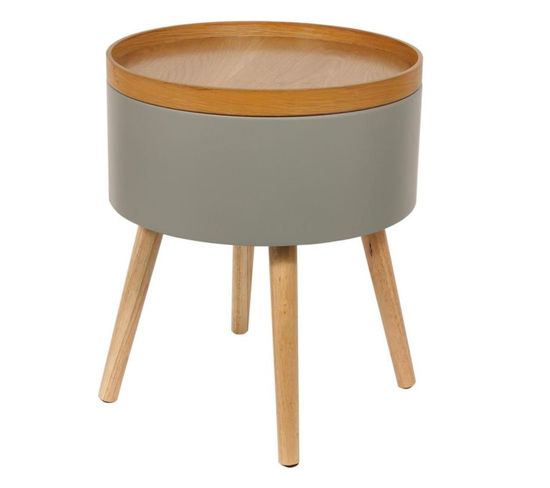 Table D'appoint Rond Design "coffre" 49cm Gris