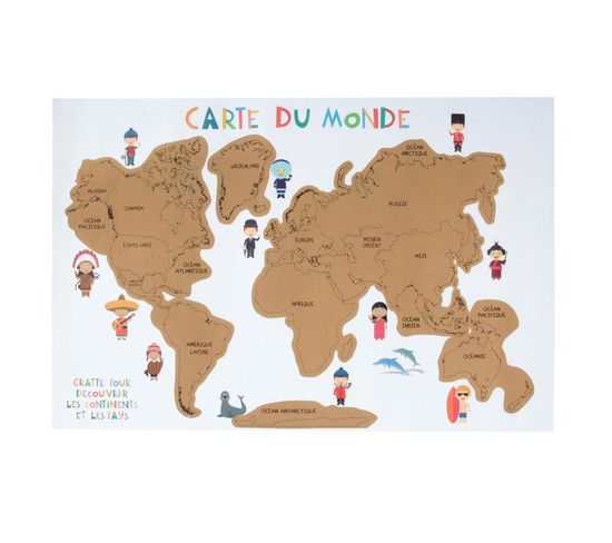 Poster Carte Du Monde "a Gratter" 40x60cm Gris