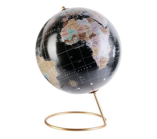 Globe Terrestre Déco "world" 29cm Noir et Or