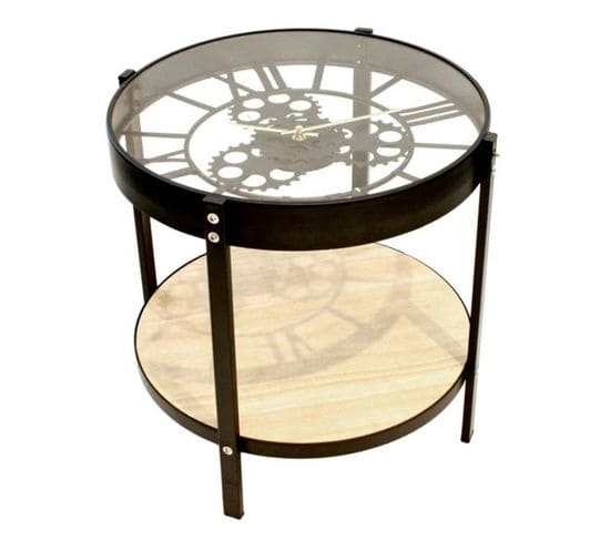 Table D'appoint Design "plateau Horloge" 40cm Noir