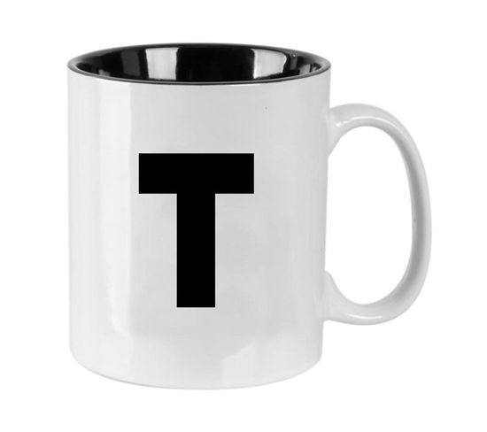Mug En Céramique "lettre T" 30cl Noir et Blanc
