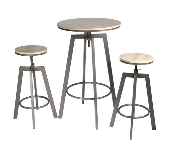 Table Haute Avec Tabourets Design Industriel Aria - 2 Personnes - Noir