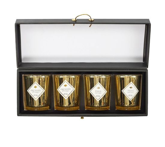 Lot De 4 Bougies Parfumées "électroplate" 6cm Orchidée et Figue