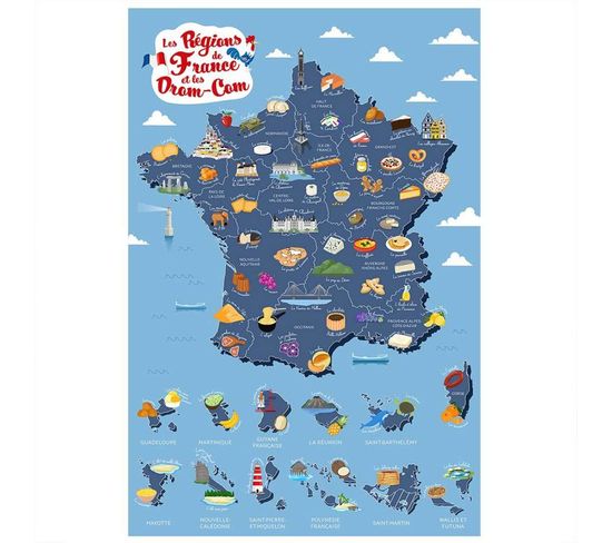Carte À Gratter "régions De France" 70cm Bleu