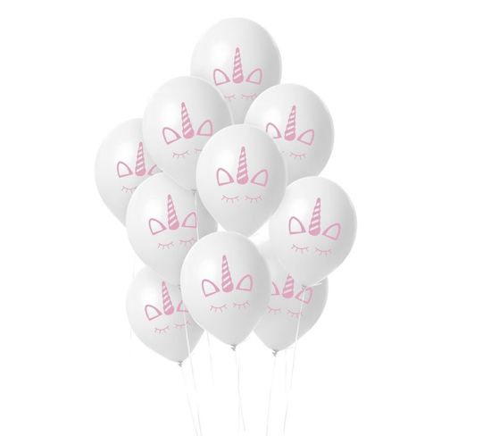 Lot De 10 Ballons De Baudruche "licorne" 18cm Blanc