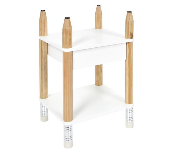 Table De Chevet Enfant "crayon" 51cm Blanc et Beige