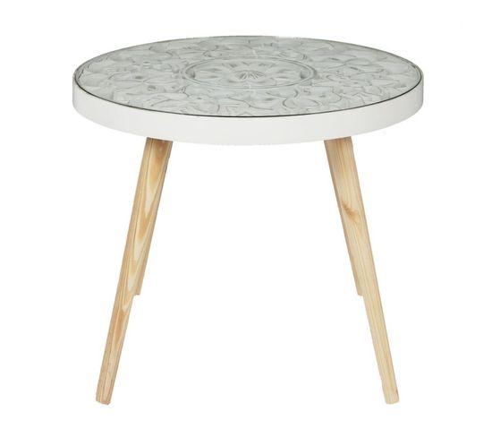 Table Basse Design "arabesque" 50cm Blanc et Beige