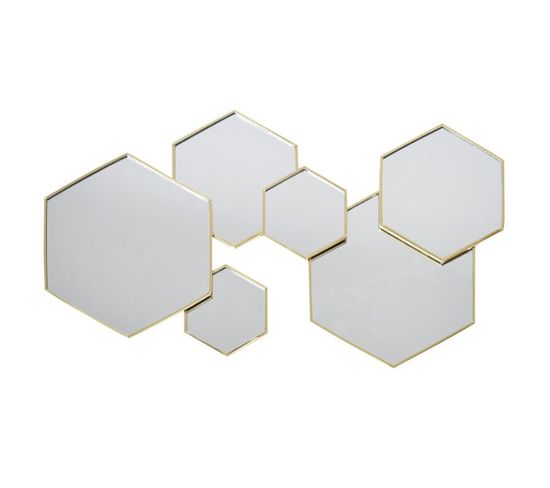 Lot De 6 Miroirs Muraux "hexagonal" 57cm Or