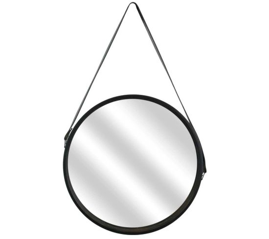 Miroir Rond 40 Cm Avec Anse En Polyuréthane Noir