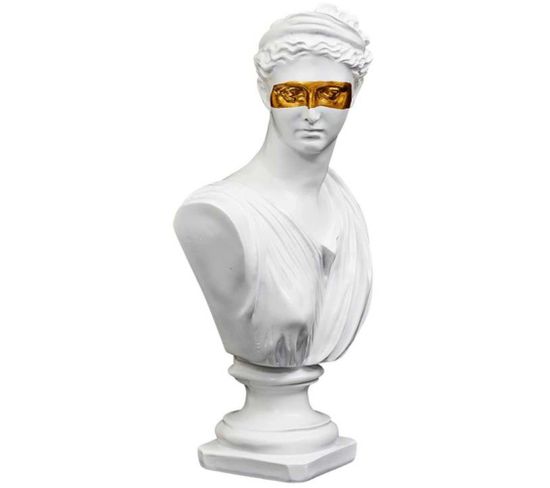 Statue Buste Avec Masque Doré En Polyrésine 31.5 X 15.5 X 12 Cm