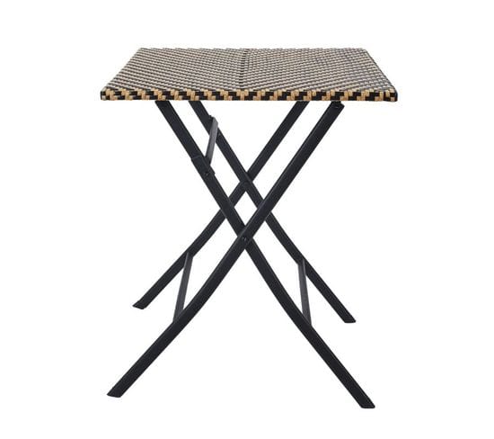 Table Pliante Extérieur "tressée" 72cm Naturel Et Noir