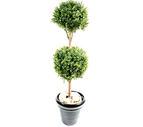 Plante artificielle haute gamme Spécial extérieur / Buis tige double boule - Dim : H.140 x D.40 cm
