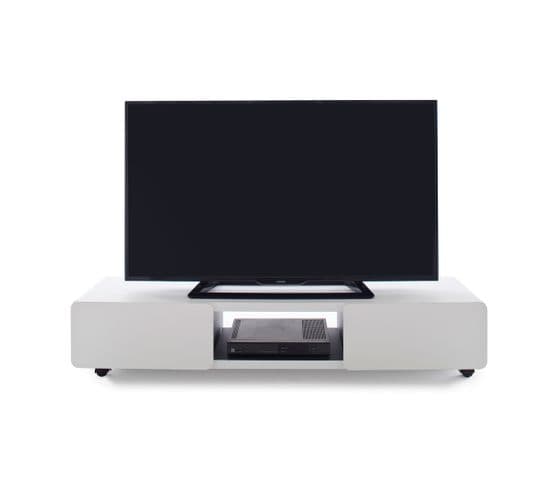 Meuble Tv Coloris Blanc Et Noir - L140 X H28 X P41 Cm