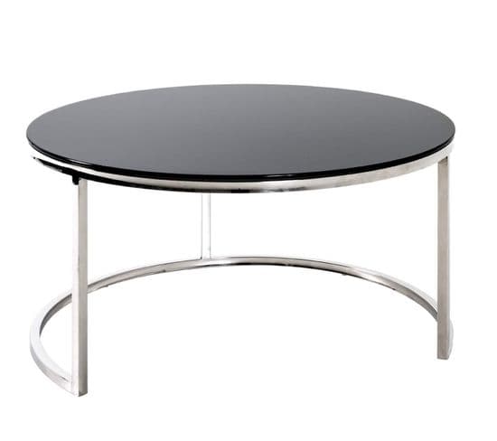Table Basse En Verre Trempé Noir - Diam 80 X H 41 Cm