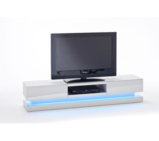 Meuble Tv Avec Led Multicouleur Coloris Laqué Blanc Brillant - L180 X H36 X P39 Cm