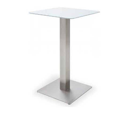 Table Bar Avec Plateau Céramique Blanc Avec Piètement Acier Brossé - L70 X H105 X P70 Cm