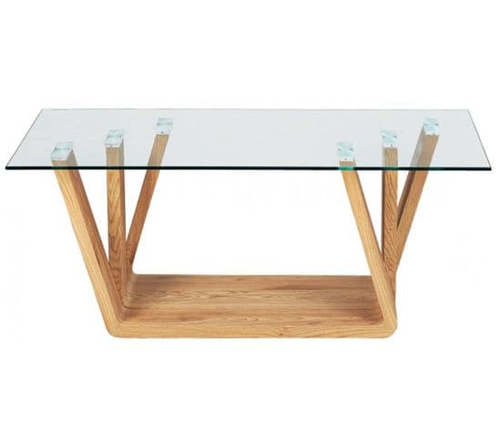 Table Basse En Imitation Chêne Sauvage Et Tablette De Verre - L110 X P45 X H60 Cm