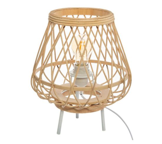 Lampe Trepied Coloris Beige En Bambou - D. 27 X H. 31 Cm