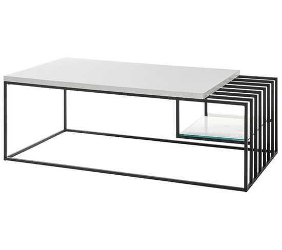 Table Basse En Métal Coloris Blanc Mat / Noir - L.120 X H.40 X P.60 Cm