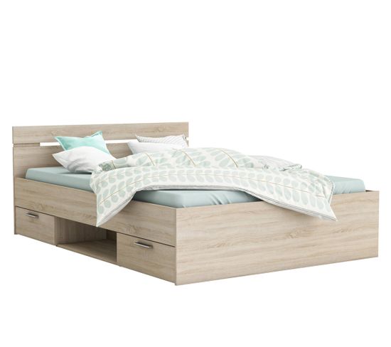 lit 2 places avec rangements en bois coloris chene brosse 144 5 x 74 2 x 204 3 cm lit but