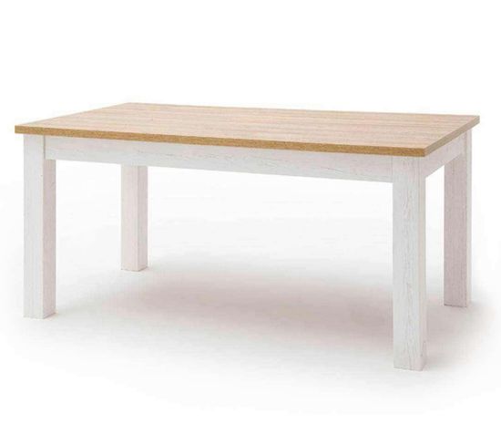 Table À Manger Extensible En Bois Coloris Blanc / Chêne - L.160 X H.77 X P.90 Cm