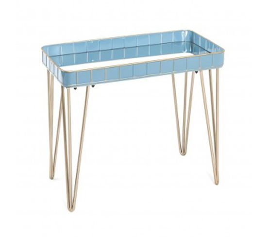 Table D'appoint Coloris Bleu-bronze En Métal - L 60 X P 31 X H 54 Cm