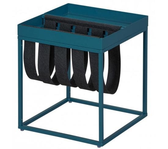 Table D'appoint Carrée / Porte-revue En Métal Coloris Bleu / Noir - L.35 X H.40 X P.35 Cm