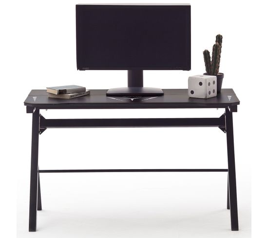 Bureau D'ordinateur / Table De Jeu Coloris Noir En Métal + LED - L. 120 X H. 73 X P. 60 Cm