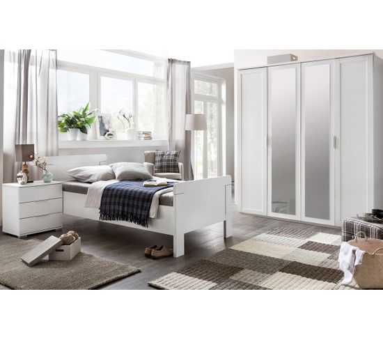 Chambre À Coucher Complète Enfant (lit 90x200 cm + Armoire + Chevet) Coloris Blanc