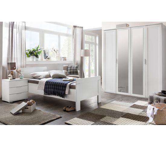 Chambre À Coucher Complète Enfant (lit 90x200 cm + Armoire + Chevet + Commode) Coloris Blanc
