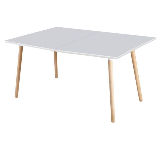 Table À Manger Rectangulaire Extensible Coloris Blanc / Hêtre - L. 140 - 220 X P.90 X H. 75 Cm