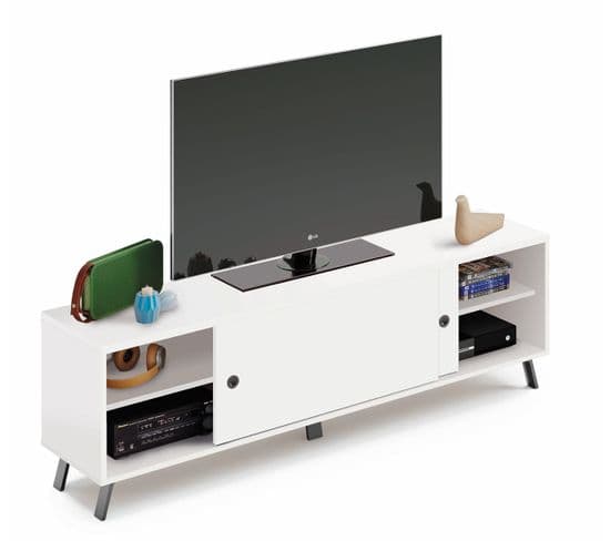 Meuble TV 2 Portes Coloris Blanc - H. 52 X L. 160 X P. 40 Cm