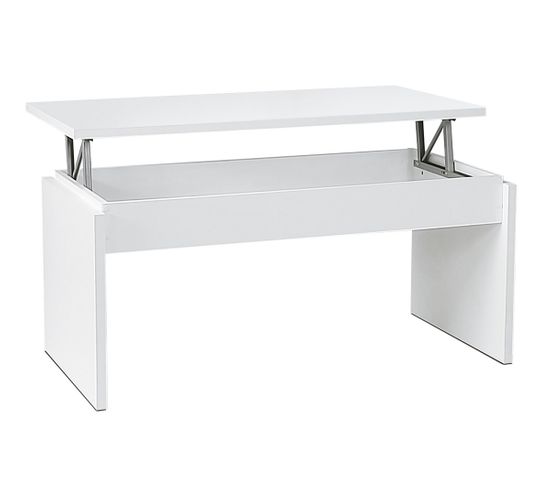 Table Basse, Table De Salon Relevable En Bois Coloris Blanc - L. 105 X P. 55 X Hauteur 51/63 Cm