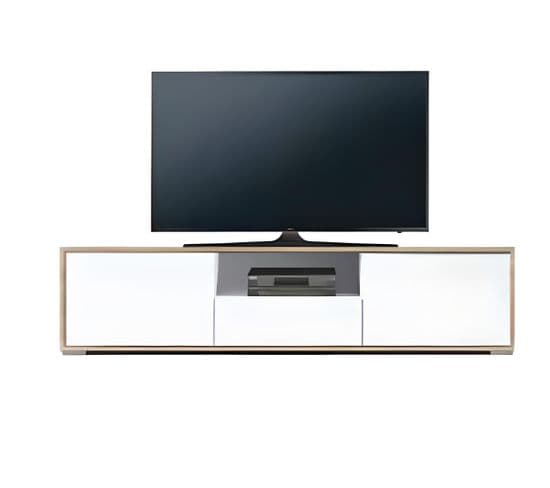 Meuble TV De 2 Portes + 1 Tiroir + 1 Niche Coloris Chêne Cambrian / Blanc - L. 183 X P. 35 X H. 44