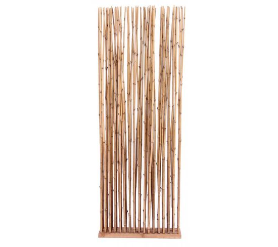 Paravent Avec Socle En Bois + 68 Tiges En Bambou - Longueur 66 X Profondeur 14 X Hauteur 180 Cm