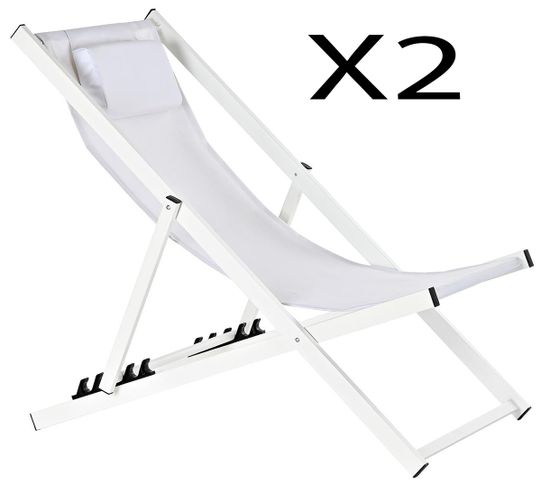 Chaise Longue De Jardin En Aluminium Et Appui-tête Coloris Blanc - L. 102 X H. 98 X P. 63cm