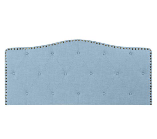 Tête De Lit Capitonnée Coloris Bleu En Polyester / Bois D'hévéa - L. 146 X P. 6 X H. 68 Cm