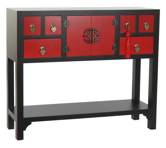 Console Table Console En Bois De Sapin Et Mdf Coloris Noir/rouge - L. 95 X P. 25 X H. 78.5 Cm